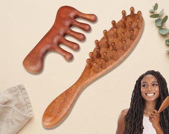 Wooden Loc Comb Set, Sandalwood Wide Tooth Scalp Massager for Dreadlocks Microlocs