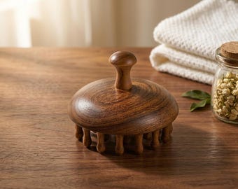 Wooden Sandalwood Head Massager, Handheld Brush, Relaxing Self Care for Hair and Body