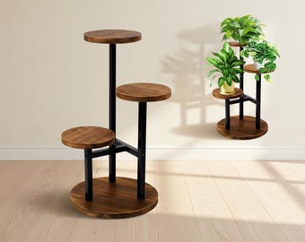 3 Tier Corner Plant Shelf, Metal Wood Flower Display Rack for Living Room Bedroom