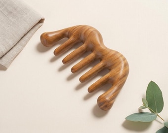 Green Sandalwood Wide Tooth Comb, Wooden Scalp Massager for Thick Curly Hair
