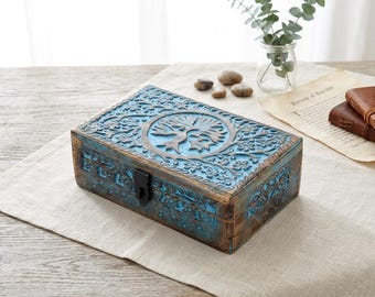 Celestial Wooden Jewelry Box, Tree of Life Tarot Storage, Witchy Keepsake Decor