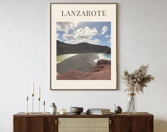 Lámina con estampado de Lanzarote Lago Verde, arte mural minimalista de paisaje de viaje (descarga digital)
