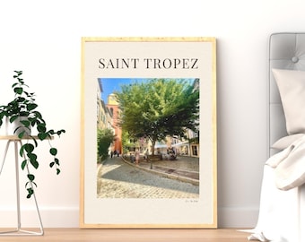 Lámina con la imagen del campanario de Saint Tropez, póster de viaje de la Riviera Francesa, fotografía del sur de Francia (descarga digital).