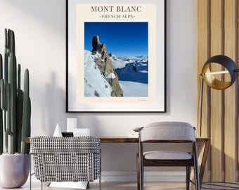 Fotografía impresa de la Aiguille du Midi y el Mont Blanc – Arte mural de los Alpes franceses (Descarga digital)