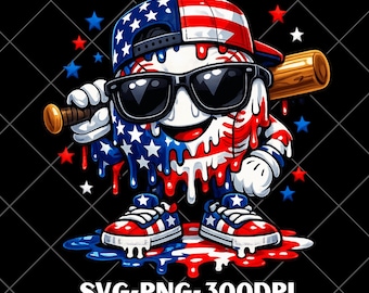 American Flag Baseball, Baseball Png, 4th of July Png, Memorial Day Png, Baseball lifestyle Png, boy Baseball Png, Baseball ice cream drip