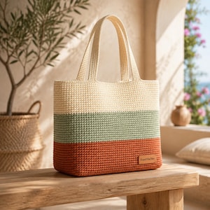 Beginner Crochet Tote Bag Pattern PDF | Rope Color Block Market Bag | Easy Shoulder Bag