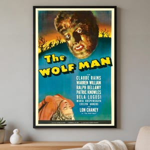 Filmaffisch med Wolfman, premium vattentät väggkonst, oramad, heminredning, vardagsrumsdekoration, present till filmälskare, kanvastavla