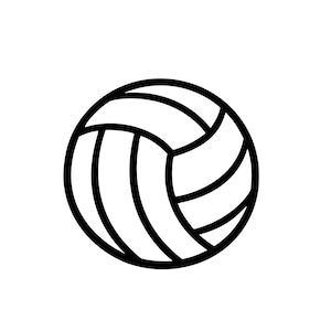 May include: A black and white volleyball icon. The ball is round with black lines outlining the panels. The design is simple and suitable for sports-related products.