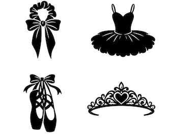 Ballet bundel Svg | png | Dxf | Eps | Jpeg-bestand | Balletschoenen | Tutu | Tiara| Haarelastiekje | Ballerina-clipart | Dans | 300 dpi | Direct downloaden