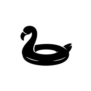 May include: A black inflatable flamingo pool float. The flamingo has a curved neck, a beak, and a tail. The float is designed for use in a swimming pool or other body of water. The flamingo is a popular summer accessory.