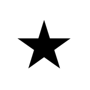Può includere: Una stella nera a cinque punte su sfondo bianco. La stella è una grafica semplice e audace, con angoli acuti e un design pulito e minimalista. La forma della stella è simmetrica e ben proporzionata.