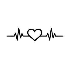 May include: A black and white graphic of a heartbeat line with a heart shape in the center. The design is simple and minimalist, suitable for various applications like stickers, tattoos, or wall art.