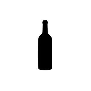 Può includere: Silhouette nera di una bottiglia di vino su sfondo bianco. La bottiglia ha un collo lungo e un corpo arrotondato, tipico delle bottiglie di vino. L'immagine è una rappresentazione grafica semplice.