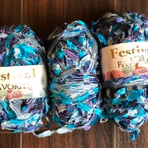 Festival Favorite Ribbon Yarn Beautiful Teal Blue Color 3Lots  Skeins