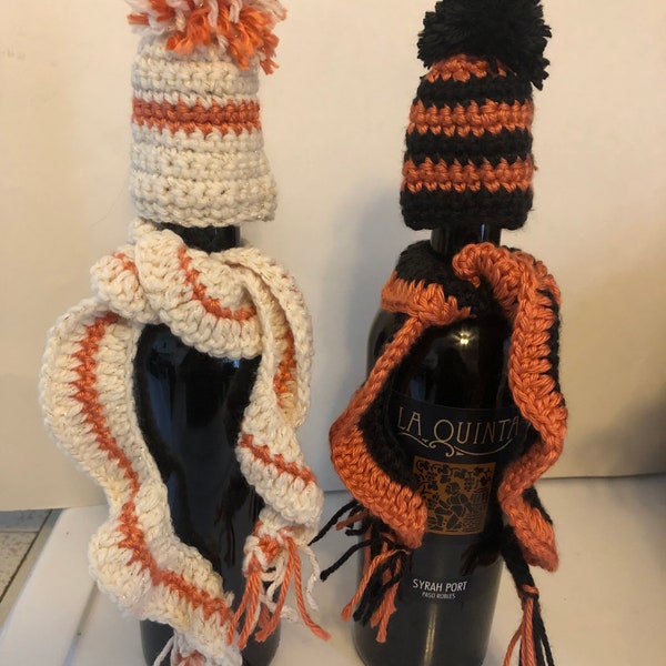 Wine Bottle Halloween Dress Up Hat and Scarf Set Hand Crochet Two Sets