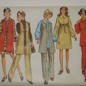 Vintage 1970 Simplicity 9041 Dress Tunic Vest Coat Pants Size 10