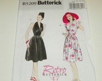 Plus Size Retro Halter Dress Butterick 5209 Vintage Style Year 1947   Size 14-20