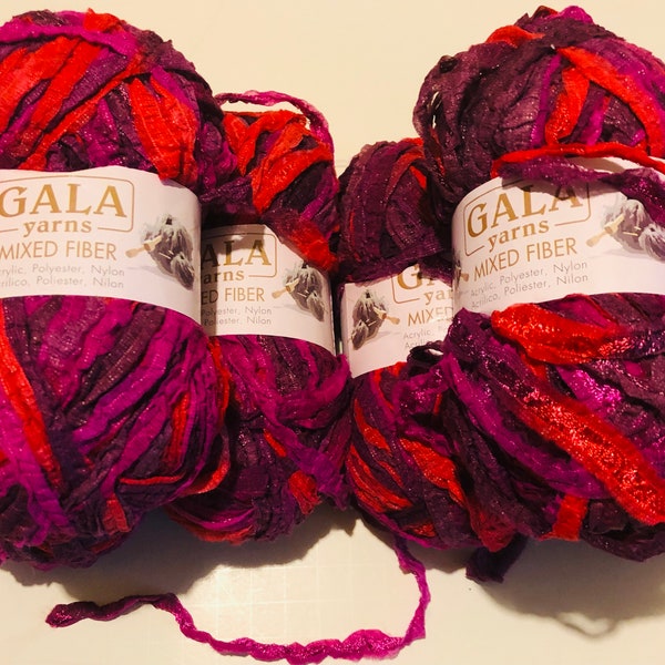 Gala Ribbon Yarn Beautiful Red Purple Mauve Color 3Lots  Skeins