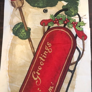Vintage Snowman with a Sleigh Panel to Sew Christmas Door Panel/Wall Panel Jolly Frosty Sold by the Panel