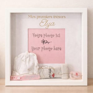 Personalisierter Erinnerungsrahmen für Babys | Tiefe Vitrine | Geburtsgeschenk für Babyzähne, erste Haarschnitte, Fuß- und Handabdrücke