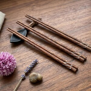 Natural Coconut Wood Chopsticks with Carved Tips, Reusable Tropical Tableware, Unique Housewarming Gift