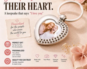 Custom Heart Photo Keychain, Personalized Alloy Keepsake, Romantic Memory Gift