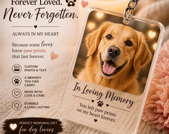 Custom Dog Memorial Keychain, Personalized Pet Photo Remembrance Gift