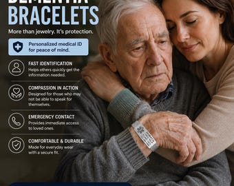 Dementia Medical Alert Bracelet, Personalized ICE ID Jewelry, Alzheimer's Identification
