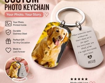 Custom Photo Keychain, Stainless Steel Pet Memorial Gift, Personalized Dog Cat Keepsake