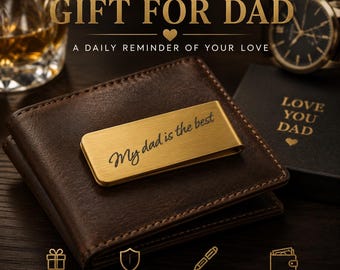 Personalized Stainless Steel Money Clip, Custom Engraved Wallet for Dad (5.2x2 cm)