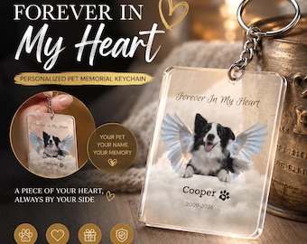 Personalized Pet Memorial Keychain, Custom Photo Name Years Keepsake