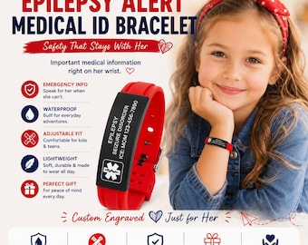 Kids Allergy Alert Bracelet, Personalized Medical Band, Emergency ICE Jewelry for Children