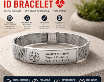 Personalized Medical Alert Bracelet, Custom Engraved ID Bracelet, ICE Jewelry for Men Women Kids