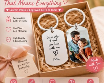 Custom Photo Engraved Dog Tag Keychain, Personalized Metal Keepsake Gift