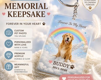 Custom Pet Memorial Keychain, Personalized Photo Keepsake, Acrylic Sympathy Gift