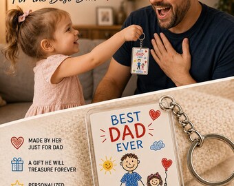 Personalized Acrylic Keychain, Child Drawing Design, Custom Name Gift for Dad