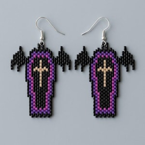 Vintage Halloween Earrings Pattern | Dracula's Coffin Peyote Stitch | DIY Seed Beads Jewelry | Miyuki Delica 11/0 | Digital Download