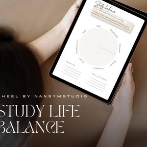 Rueda del equilibrio entre estudio y vida (PDF imprimible) / Rastreador de bienestar y concentración estudiantil / Herramienta de reflexión sobre el equilibrio académico