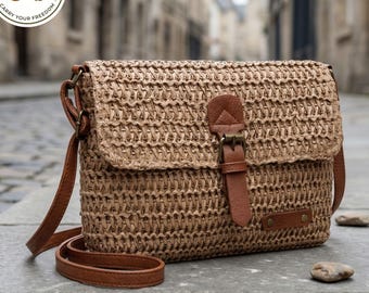 Straw Crossbody Bag, Handmade Woven Boho Shoulder Bag, Minimalist Women's Purse, Natural Summer Handbag