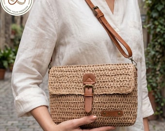 Bolso bandolera de paja, bolso de hombro bohemio tejido a mano, bolso minimalista para mujer, bolso de mano natural de verano