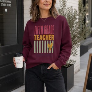 Fifth Grade Teacher Sweatshirt, 5th Grade Teacher Club Crewneck, Retro Varsity Elementary Teacher Gift,  Grade Five Sweater, Back to School