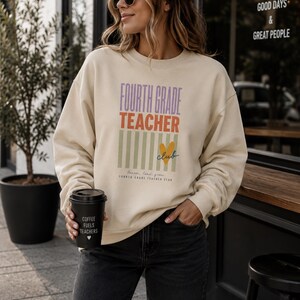 Fourth Grade Teacher Sweatshirt, Elementary Teacher Club, Learn Lead Grow Crewneck, Varsity Style Teacher Gift Sweater, Retro Teaching Top