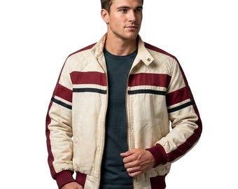 Giacca da corsa vintage in pelle color crema bordeaux da uomo, stile retrò cafe racer, giacca da motociclista fatta a mano