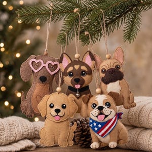 5 Hundfiltmönsterpaket PDF – Schäfer, bulldogg, golden retriever, tax, valp, ornament, DIY, nybörjarvänligt filtdjur