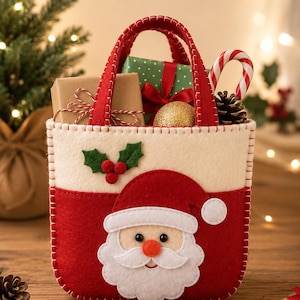 Christmas Tote Bag Sewing Pattern PDF, Felt Santa Gift Bag Pattern, DIY Christmas Party Bag, Holiday Treat Bag, Handmade Gift