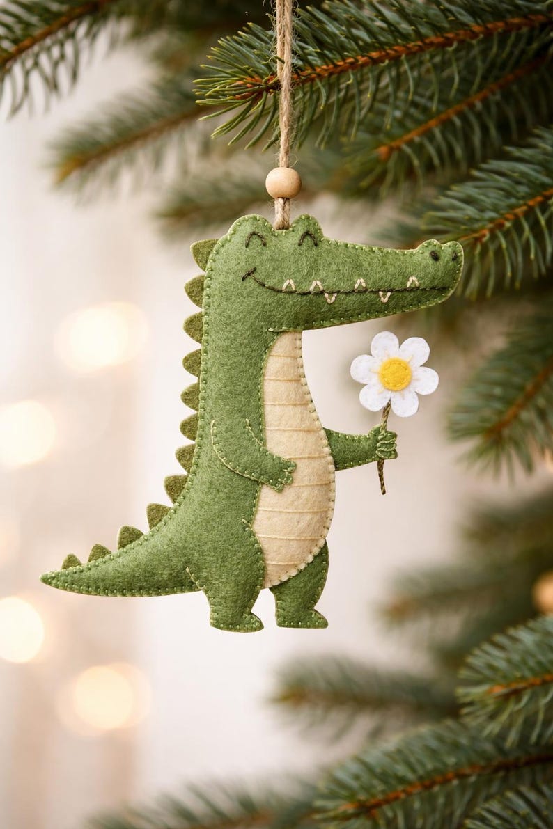 Alba Felt Alligator Sewing Pattern PDF | Tiny Plush Crocodile Ornament ...