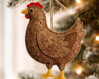 Chicken Hen Felt Sewing Pattern PDF, Plush Bird Ornament, Kids DIY Activity, Holiday Decor Gift, Blue Print Available