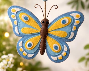 Felt Butterfly Ornament Pattern PDF , DIY Sewing Garland, Hand Craft, Plush Insect Soft Toy Template, Summer Decor Gift