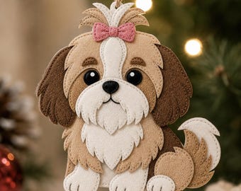 Shih Tzu Puppy Felt Sewing Pattern PDF – Cute Dog Ornament DIY, Beginner-Friendly Felt Animal Tutorial, Craft Template