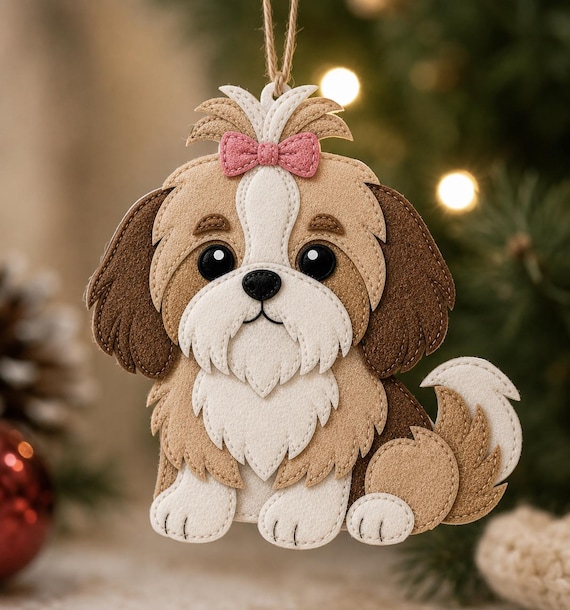 Shih Tzu Puppy Felt Sewing Pattern PDF – Cute Dog Ornament DIY, Beginner-Friendly Felt Animal Tutorial, Craft Template